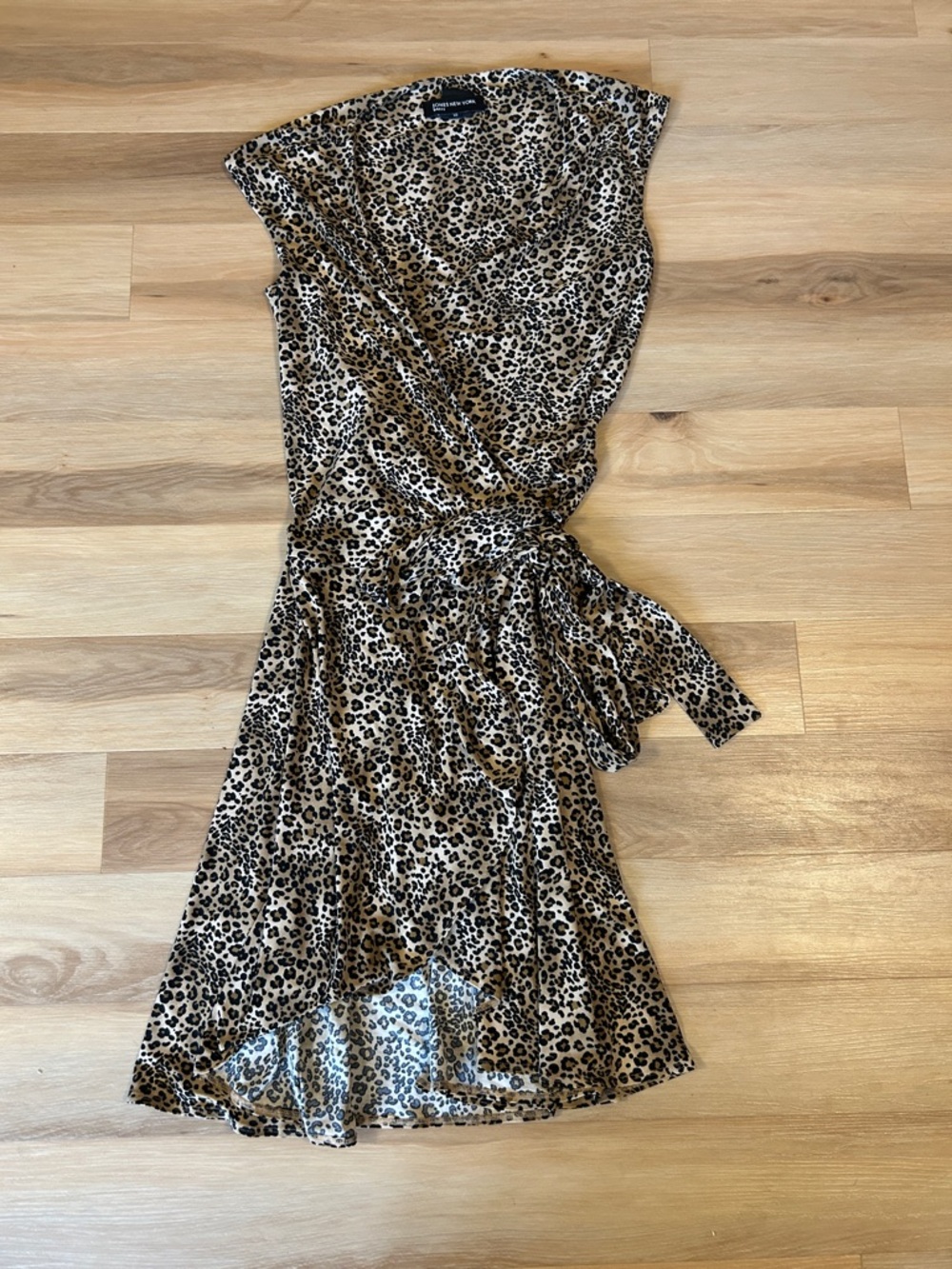 Jones New York One-Shoulder Leopard Print Wrap Dress in Brown and Black